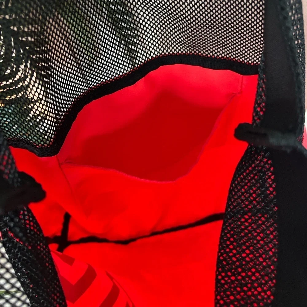 PINK Victoria's Secret Neon Coral & Black Mesh Beach Tote Bag Graphic Logo Y2K